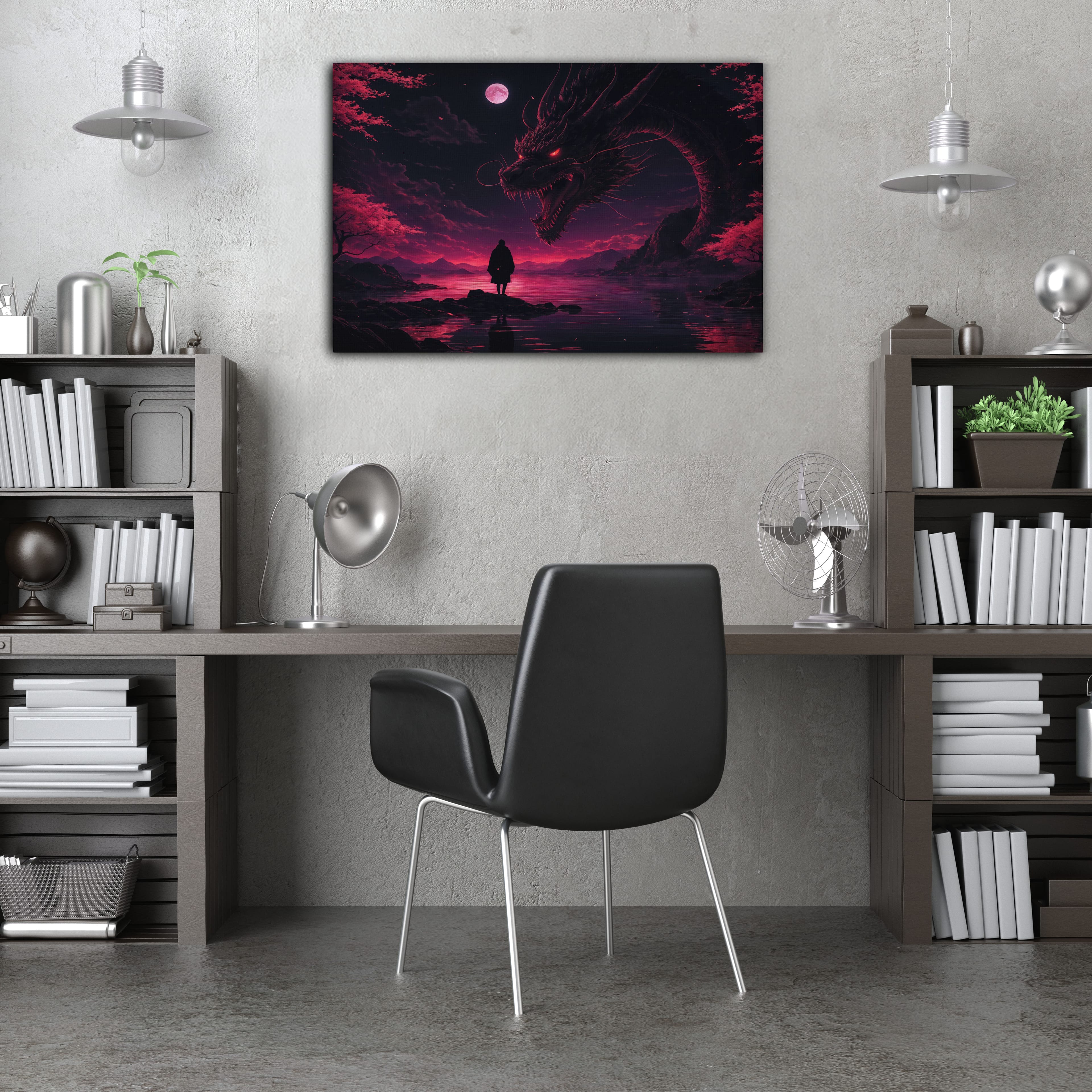Kanlı Ay Ejderha Dijital Sanat Kanvas Tablo